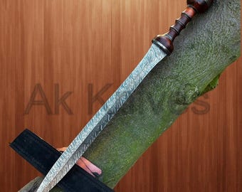 Hand Forged Damascus Steel Gladiator Sword: Roman Gladius with Leather Sheath