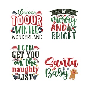 Christmas Quotes Embroidery Design, Christmas Quotes Machine Embroidery File, 4 Design, 6 Size, Instant Download
