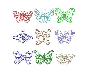 Butterfly Line Art Machine Embroidery Design, Colorful Embroidery, Ornate Nature Embroidery, Instant Digital Download