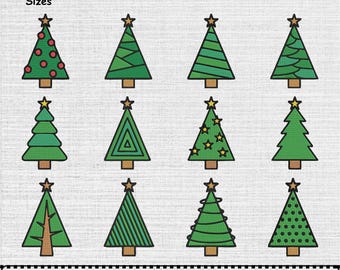 Christmas Tree Machine Embroidery Design Set OF 12, Instant Download Digital, 7 Sizes