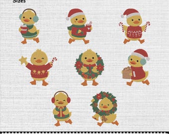 Christmas Duck Machine Embroidery Design Set OF 8, Instant Download Digital, 7 Sizes