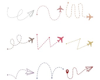 Airplane Line Art Heart Embroidery Design Bundle, First Flight Path Map Stitch Machine Embroidery File, Instant Download, 9 Size