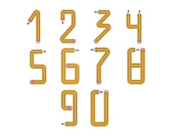 Pencil Numbers Machine Embroidery Design, Back To School Font Embroidery, Number Pencil Shape Embroidery, Instant Digital Download