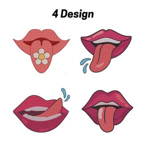 Lips Machine Embroidery Design, Tongue Lip Stick Out Machine Embroidery File, Cheeky Mouth Embroidery – Instant Download