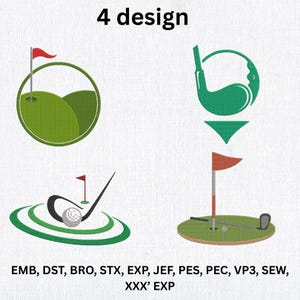 Golf Machine Embroidery  Design Bundle – 4 Golf Club & Ball Stitch Patterns – Instant Download