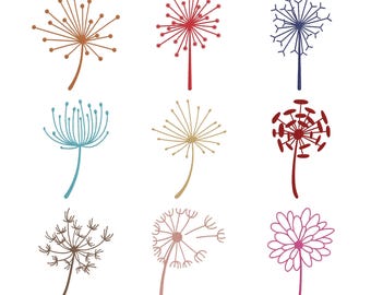 Dandelion Wildflower Outline Embroidery Design Bundle, Floral Botanical Machine Embroidery File, Instant Download, 7 Size
