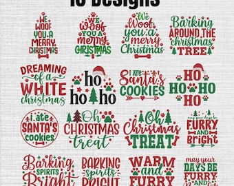Christmas Dog Quote Machine Embroidery Designs Set OF 16, Instant Download Digital, 7 Sizes