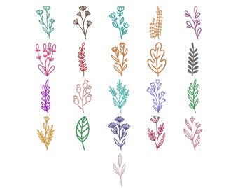 Rainbow Wildflower Machine Embroidery Design, Colorful Botanical Sprig Embroidery, Branch Embroidery, Instant Digital Download