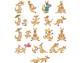 Kangaroo Cartoon Machine Embroidery Design, Aussie Animal Joey Embroidery, Funny Australia Wildlife Embroidery, Instant Digital Download