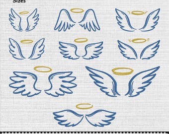 Angel Wings Machine Embroidery Designs Set OF 9, Instant Download Digital, 7 Sizes