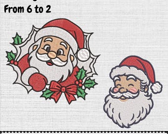 Santa Claus Face Embroidery Design, Vintage Christmas Digital Pattern File, Instant Download, (2 Designs, 7 Sizes)