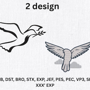 Dove Machine Embroidery Design, Peace Bird Machine Embroidery, Flying Dove with Olive Branch & Winged Bird – Instant Download