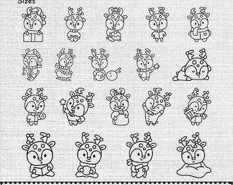 Reindeer Baby Machine Embroidery Design Set OF 19, Instant Download Digital, 9 Sizes