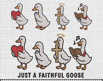 Borduurpatroon van een trouwe gans voor de borduurmachine, digitaal patroonbestand van een gans, direct te downloaden (5 ontwerpen, 7 maten)