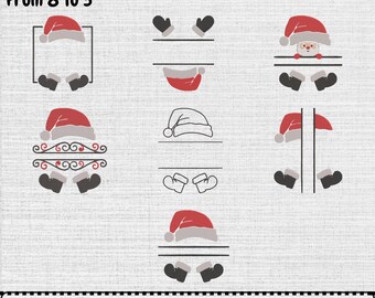 Santa Split Machine Embroidery Design, 12 Size, Christmas Monogram Digital Pattern File, Instant Download, (7 Designs, 7 Sizes)