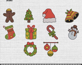 Christmas Elements Machine Embroidery Design Set OF 10, Instant Download Digital, 7 Sizes