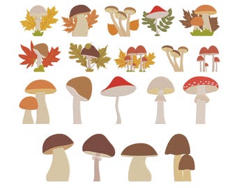 Fall Autumn Mushrooms Machine Embroidery Design, Maple Leaf Embroidery, Botanical Embroidery, Instant Digital Download