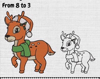 Reindeer Machine Embroidery Design, Holiday Deer Outline Instant Download, (2 Designs, 7 Sizes)
