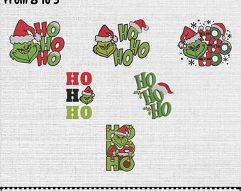 Borduurpatroon Grinch voor de borduurmachine, digitaal kerstpatroon van de Grinch, direct te downloaden (9 ontwerpen, 7 maten)