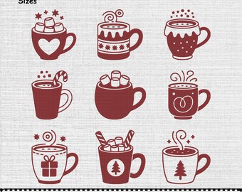 Christmas Mug Machine Embroidery Designs Set OF 9, Instant Download Digital, 7 Sizes