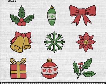 Christmas Ornaments Machine Embroidery Design Set OF 9, Instant Download Digital, 7 Sizes