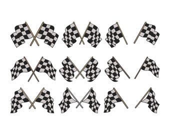 Racing Checkered Flag Embroidery Design, Checkered Flag Machine Embroidery File, 9 Design, 5 Size, Instant Download