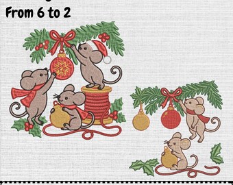 Christmas Mice Ornaments Machine Embroidery Design, Christmas Mouse Digital Pattern File, Instant Download, (2 Designs, 7 Sizes)