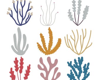 Coral Reef Nautical Sea Embroidery Design Bundle, Ocean Marine Coral Machine Embroidery File, Instant Download, 9 Size