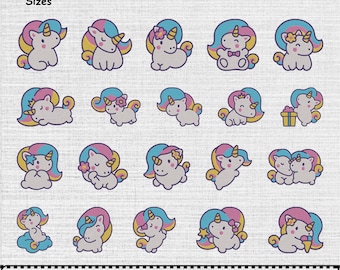 Mini Unicorn Machine Embroidery Design Set OF 20, Instant Download Digital, 7 Sizes