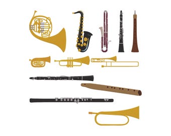 Musical Instrument Embroidery Design, Brass Woodwind Stitch Machine Embroidery File, 12 Design, 9 Size, Instant Download