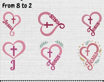 Crosses Heart Machine Embroidery Design, Christian Heart Cross Digital pattern File, Instant Download, (6 Design, 9 Sizes)