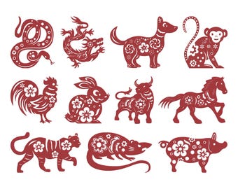 Chinese Zodiac Animal Out Line Embroidery Design, Folk Animal Zodiac Machine Embroidery File, 11 Design, 8 Size, Instant Download