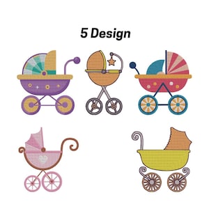 Baby Stroller Embroidery Design, Vintage Modern Pram Design, Kids Machine Embroidery Files, Instant Download, 9 sizes