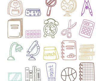 Back to School Colorful Line Embroidery Design, School Elements Embroidery Design, Science Classroom Embroidery, Instant Digital Download