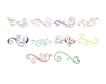 Flourish Swirl Embroidery Design Set, Decorative Scroll Ornament Machine Embroidery File, Instant Download, 7 Size