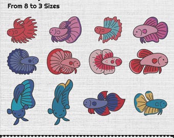 Betta Fish Machine Embroidery Design Set OF 12, Instant Download Digital, 7 Sizes