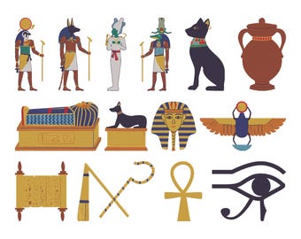 Ancient Egyptian Element Embroidery Design, Egyptian God Ankh Eye Hieroglyph Machine Embroidery File, 14 Design, 8 Size, Instant Download