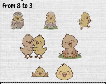 Baby Chick Machine Embroidery Designs, Spring Egg Digital Pattern File, Instant Download, (6 Design, 7 Sizes)