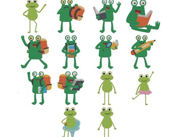 School Frog Machine Embroidery Design, Toad Embroidery, Reading Cartoon Embroidery, Kids Embroidery, Instant Digital Download