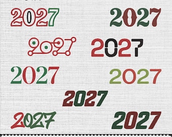 Stickmuster „Frohes Neues Jahr 2027“, digitale Stickdatei 2027, sofortiger Download (9 Designs, 7 Größen)