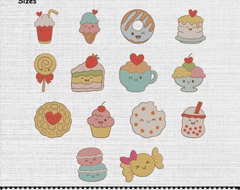 Kawaii Sweets Machine Embroidery Design Set OF 14, Instant Download  Digital, 7 Sizes