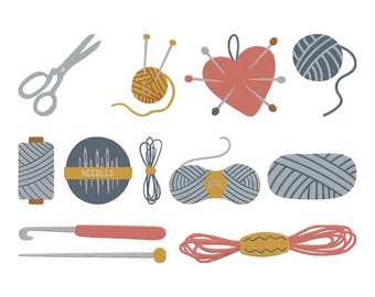 Sewing Knitting Tools Embroidery Design, Yarn, Needles, Thread, Crochet Machine Embroidery File, 12 Design, 9 Size, Instant Download