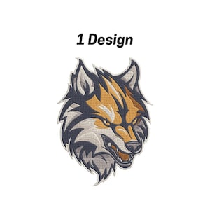 Borduurontwerp wolfskop – machineborduurbestand met felle dieren – direct downloaden – 5 maten
