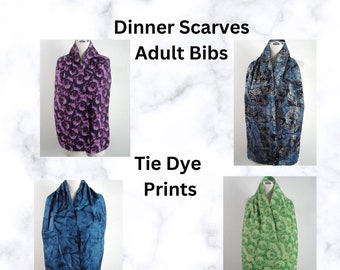 Adult Bib / Dinner Scarf - Seniors, Nursing Home, Handicap Clothing Protection - Tie Dye Prints