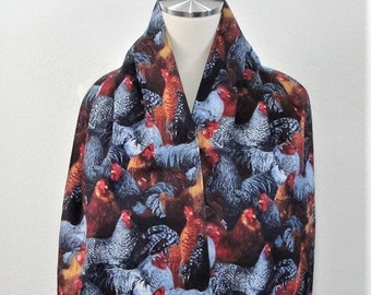 Adult Bib / Dinner Scarf - Seniors, Nursing Home, Handicap Clothing Protection - Black Chickens