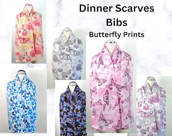 Adult Bib / Dinner Scarf / Dignity Bib - Seniors, Nursing Home, Handicap Clothing Protection - Butterfly Prints