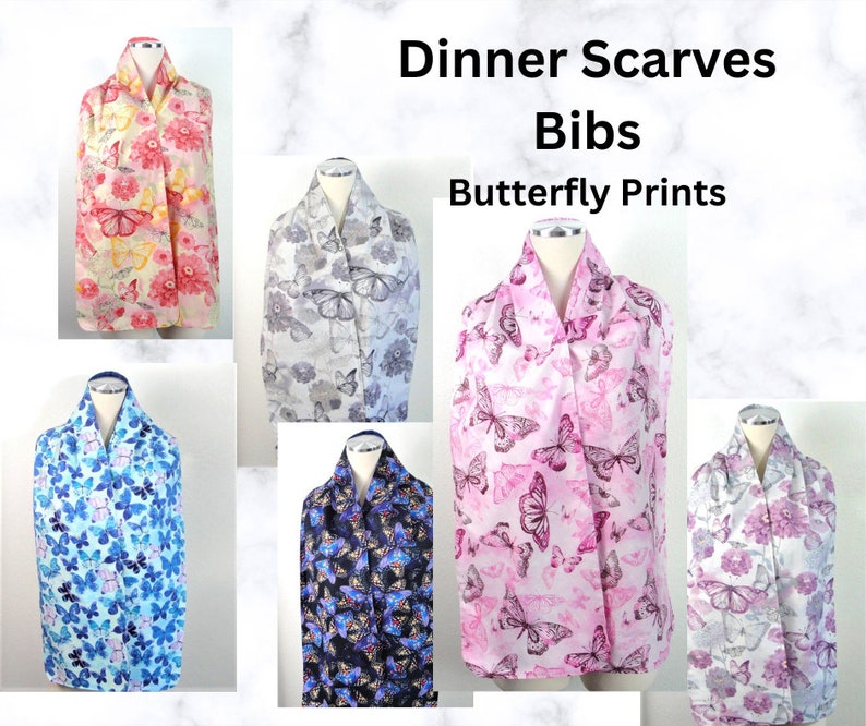 Adult Bib / Dinner Scarf / Dignity Bib Seniors, Nursing Home, Handicap Clothing Protection Butterfly Prints image 1