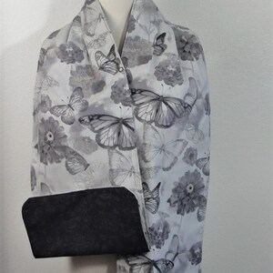 Adult Bib / Dinner Scarf / Dignity Bib Seniors, Nursing Home, Handicap Clothing Protection Butterfly Prints Black/Gray