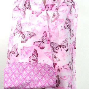 Adult Bib / Dinner Scarf / Dignity Bib Seniors, Nursing Home, Handicap Clothing Protection Butterfly Prints Pink