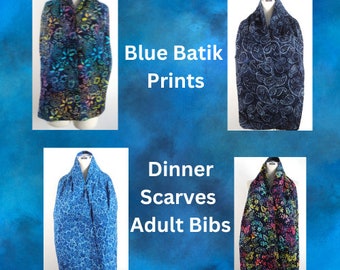 Adult Bib / Dinner Scarf / Dignity Bib - Seniors, Nursing Home, Handicap Clothing Protection - Blue Batik Prints